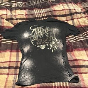 Affliction Black Multicolored Graphic Crew Neck T-Shirt distressed